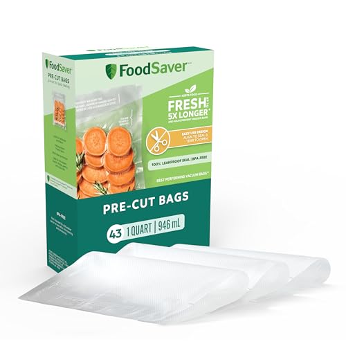 FoodSaver Quart Pre-Cut Vacuum Seal Bags, Easy Use Vacuum Storage Bags, Align to Seal and Tear to Open Vacuum Sealer Storage Bags, 43 Pack - size: Quart (43 Bags)