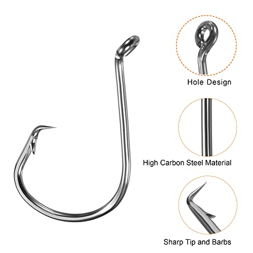 PATIKIL Fishing Circle Hooks, Carbon Steel Offset Hook with Barbs for Freshwater Saltwater - size: 53mm/2.09"