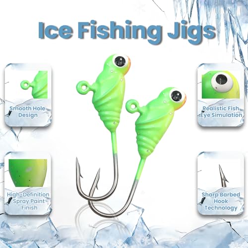 Glow Ice Fishing Jigs | Winter Ice Fishing Lures Set | Micro Jig Head for Pike, Panfish, Crappie, Perch, Walleye, Trout, Bluegill - with Storage Box - color: 28pcs