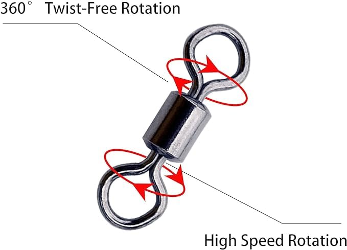 Fishing Rolling Swivels Ball Bearing Swivel Snap Connector,Stainless Steel Black Nickel Bearing Swivels Hook line Connector for Saltwater Freshwater Test 29-282lb - size: #6-62lb-100pcs