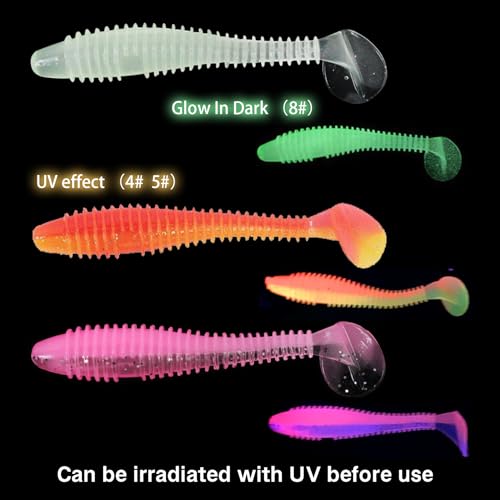 Eupheng 2.5inch/3inch Paddle Tail Swimbaits, T-Tail Ribbed Soft Plastic Fishing Lures for Bass Trout Crappie Walleye Saltwater Freshwater Fishing - size: 3 inch - 30 PCS