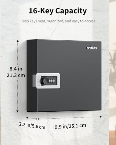 Uniclife 16 Keys Key Lock Box, Wall Mount Key Box, Key Cabinet, Car Key Organizer with Writable Key Racks and Tags, Security Key Holder Storage Box for Office, Black - color: Black, size: 16-key(combo lock)