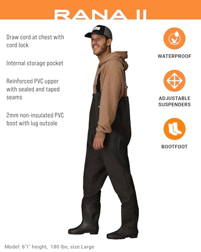 FROGG TOGGS Men's Rana II PVC Waterproof Fishing Boot Foot Chest Wader for Fishing - color: Brown
