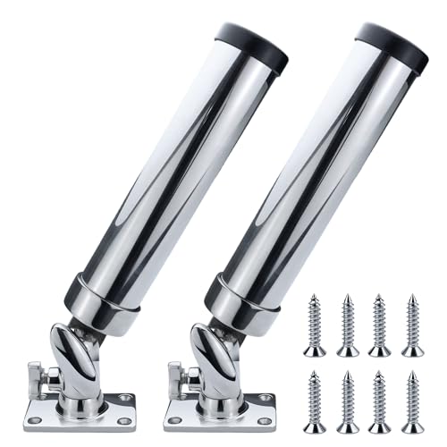 YANYUCB Boat Fishing Rod Holder,Stainless Steel Adjustable Fishing Pole Holders,360° Rotating Deck/Rail Mount Fishing Rod Pole Holder,Rod Holders for Fishing Boats,Yachts,Kayaks(2 Pack) - color: Silver