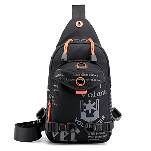 Hebetag Leather Sling Bag Crossbody Backpack for Men Women Travel Outdoor Camping - color: #30black(nylon)