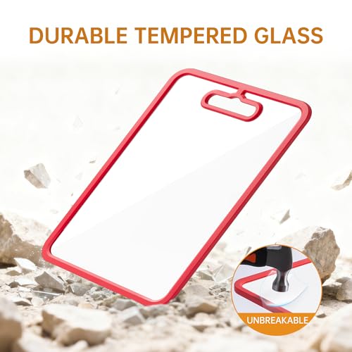 2Pcs Red Glass Cutting Board for Kitchen, Tempered Glass Chopping Board with Non-Slip Edges, Dishwasher Safe Clear Cutting Board Set, Heat & Shatter Resistant, 15"×11" & 13"×9"