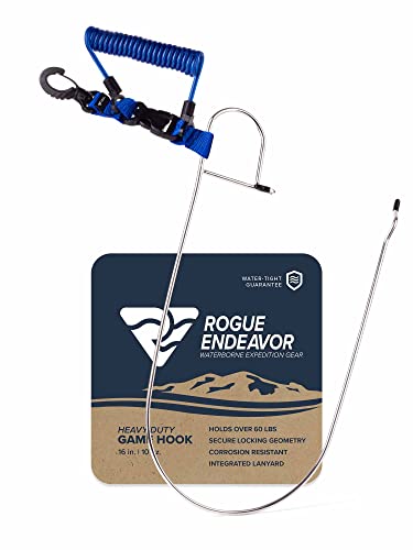Rogue Endeavor® Fish Stringer Clip, Large, Stainless Construction, Quick Release 36” Steel Core Lanyard, Designed for Spearfishing, Kayak Fishing & Scuba Diving and All Fish Types - color: Blue- Heavy Duty