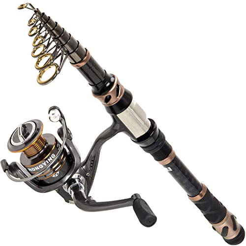 PLUSINNO Fishing Rod and Reel Combos - Carbon Fiber Telescopic Fishing Pole - Spinning Reel 12 +1 Shielded Bearings Stainless Steel BB - color: Fishing rod+reel(No Lures&Line), size: 2.7M 8.86FT