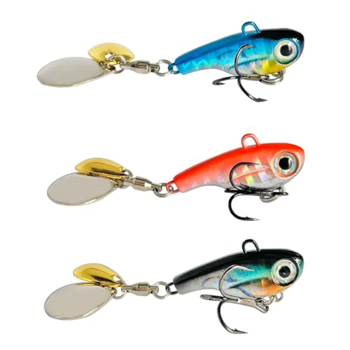 Tail Spinner Hard Metal Lures VIB Fishing Baits Jigging Spoons with Treble Hook Kit Sinking Blade Bait for Bass Trout Freshwater - size: 0.5oz(14g)-10#-3pc