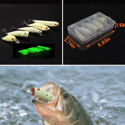 Glow Fishing Lures Bait Kit Luminous VIB Popper Crank Minnow Pencil Hard Bait with Treble Hook Night Fishing Bait Tackle Box