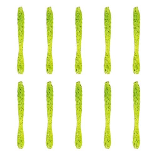 6th Sense – Bounce Worm Bass Fishing Lure Soft Plastic Worm for Wacky Neko Drop Shot Texas Rig - color: Chartreuse Pepper, size: 3.8in. (10/pk)
