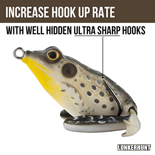 Lunkerhunt - Lunker Frog Fishing Lure | Award Winning Realistic Topwater Frog Lure for Fishing Bass, Trout and Pike | Freshwater Fish Bait with Hollow Body, Weedless Hooks for Freshwater Saltwater - color: Croaker