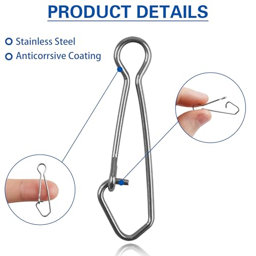 Sinker Slides for Fishing,Fishing Line Sinker Slides with Duo Lock Sinkers Weight Silder Sleeve Swivel Duo Lock Snaps for Saltwater Surf Bottom Fishing Fish Fider Rig Catfish Rig - color: Blue Hook Snap, size: 100 Pack