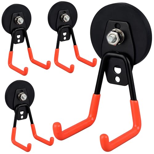 MUTUACTOR Magnetic Hooks,4Pack Strong Heavy Duty Magnet Hook for Hanging,Non-Slip Rubber Coated Utility Magnetic Hooks for Storage Garage Tools Power Drill Driver Tool Chest Locker(Orange) - style: 2.6in Magnet M Red Hooks 4PCS