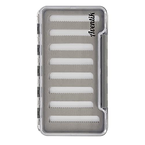 Aventik Waterproof Fly Fishing Boxes Super Slim Transparent Easy Grip Foam Fishing Tackle Storage Trays 7.36"X4.02"X0.63"(Grey-LA) - color: Grey-LA