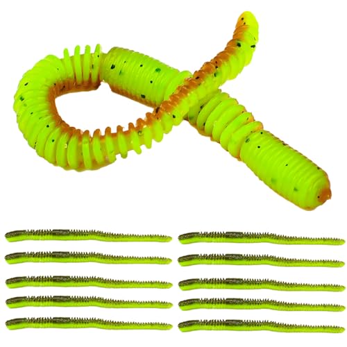 10Pcs/4.7'' Worms for Bait Bass Fishing, Soft Lures Plastic Noodle Wacky Worm Earthworm Silicone Threaded Bait for Ned rig, Fishing Lure Kit for Freshwater Saltwater - color: D