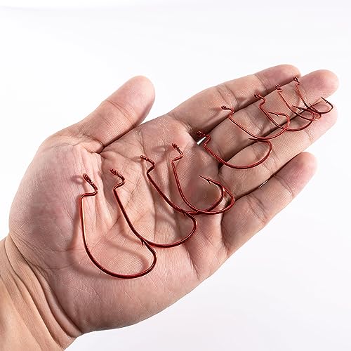 Dr.Fish EWG Hooks Bass Fishing Worm Hooks Extra Wide Gap Freshwater Fishing Carolina/Texas Rig - color: Red, size: #2-100Pack