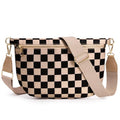 KALIDI Checkered Crossbody Bags for Women Travel Flat Fanny Packs for Woman Men Nylon Cross Body Purse Fashion Belt Bum Bag - color: Khaki Checkered