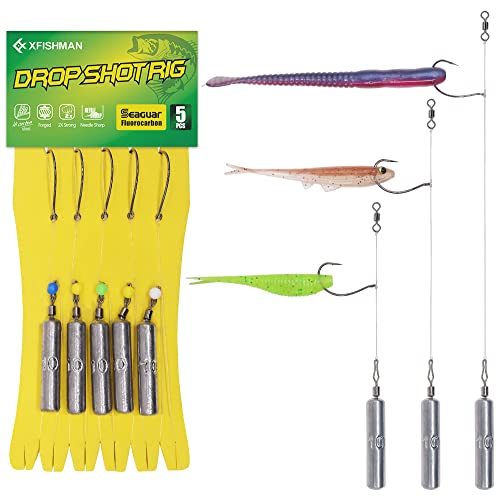 Drop Shot Rigs for Bass Fishing Ready Rig with Hooks and Sinker Weights - color: Hook Size 2/0-Weight 3/8 oz-Qty 5
