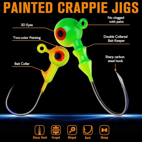 Dovesun Crappie Lures with Jig Heads Kit, Soft Plastic Grubs-Tube Baits 1/8oz 1/16oz 1/32oz Crappie Jigs Walleye Trout Bass Crappie Baits 95-120pcs - color: C-110PCS-Crappie Lures(small)