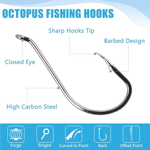 Octopus Fishing Hooks, 100pcs Offset Circle Hooks High Carbon Steel Catfish Hooks Freshwater Saltwater Fishing Gear Tackle 11 Sizes - size: 2/0