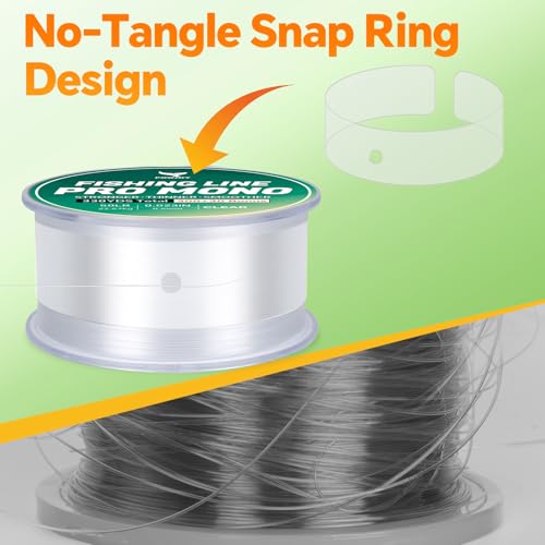 Monofilament Fishing Line with Knot Guide Card, Tangle-Free Snap Ring for No More Mess, Low Memory Smooth Casting Nylon Mono String, 15/20/30/50/80LB, 220-1050 Yards - color: Clear, size: 50LB 330Yards