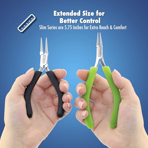 Beadalon Designer Series Slim Pliers Kit, Black Vinyl-Free Grips, Stainless Steel, Chain Nose, Bent Chain Nose, Round Nose, Semi-Flush Cutter, 5.75 in, 4 pc w/Zip Pouch - color: Black, style: Pliers Kit