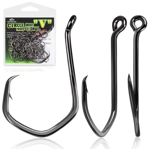 LUCKYFISHING Circle Hooks Catfish Hooks Circle Hooks for Saltwater Freshwater Offset Octopus Hooks 2#-8/0 with 50/60/70/80/100PCS - size: 6/0-60PCS