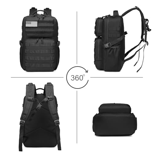Wotony Military Tactical Backpack for Men Waterproof Daypack 3 Day Assault Pack Molle Bag with Water Bottle Holder - color: Black, size: 25L