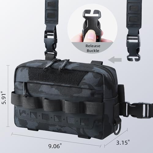 Outdoor Chest Bag for Men, Water-Resistant Fishing Chest Pack, Tactical Vest for Running, Cycling, Hiking - color: Black Camo