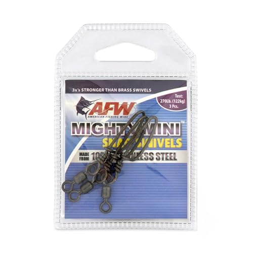 American Fishing Wire Fishing Swivels - Mighty Mini 100% Stainless Steel Snap Crane Swivels, 3X Stronger Than Brass, For Terminal Tackle Box, Up to 600lb Test - Fishing Gear for Fishing Line Leaders - style: #2, 270 Lb, 3 Pc