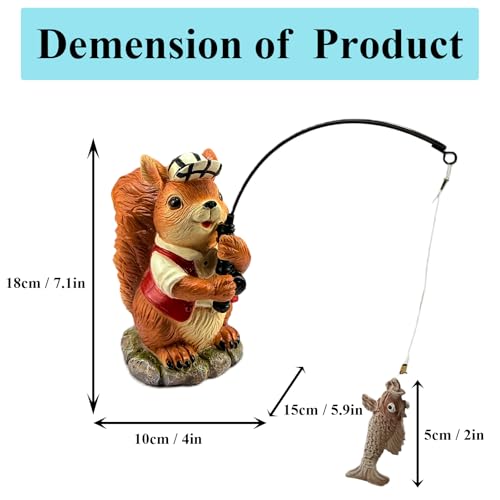 Squirrel Outdoor Statue Koi Pond Garden Decoration, Squirrel Decor for Yard 7.1'' Fishing Sculpture Outdoor Patio, Lawn Accessory, Fishing Animals for Waterfall or Koi Pond Additional, Gifts for Mom - color: Fishing Squirrel