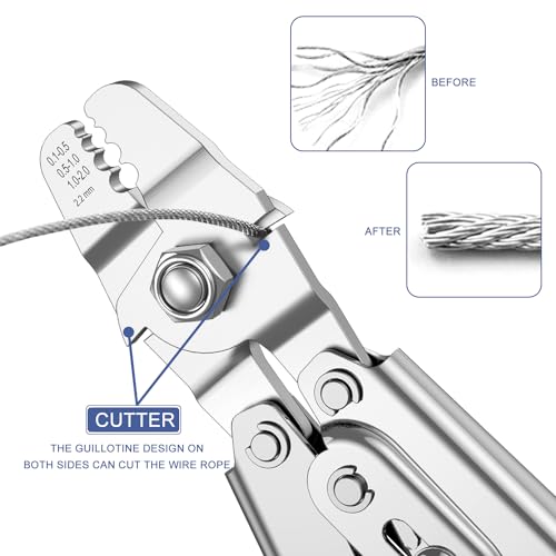 100ft Wire Rope Crimping Tool Kit, Fishing Crimping Tool With 304 Stainless Steel Cable 7x7 Strand Core(1.5mm), 200Pcs 1/16''Aluminum Crimp Loop Sleeves And 20Pcs Wire Rope Stainless Steel Thimble - color: Cable Crimper, 100ft Stainless Steel Cable, 200pc