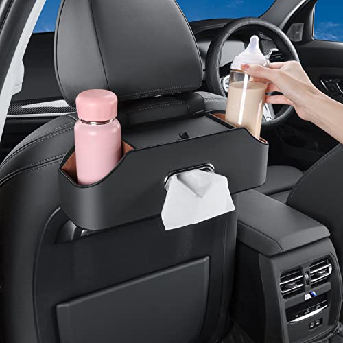Car Seat Back Organizer - Stylish & Functional Storage for Family Adventures - Cup Holders, Tissue Box & Hooks - Perfect for Kids, Road Trips & Travel (Black) - color: Black