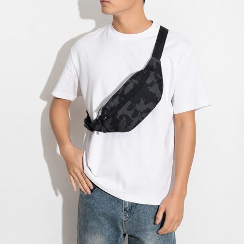 Camouflage Waist Bag, Dark Camo, 10x3x5.2in | Waterproof, Oxford Cloth, Multi-Layer, Sport Fanny Pack, Outdoor Phone Sling Bag - color: Dark Camo