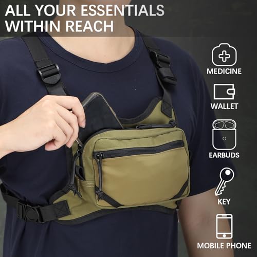 MGFLASHFORCE Chest Bag for Men and Women, Chest Rig Pack Front EDC Pouch Running Vest Phone Holder for Workout, Hiking and Outdoor Sports (Green) - color: Green