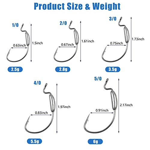 Weighted Swimbait Hooks Saltwater, 30Pcs Worm Fishing Offset Hook Wide Gap Bass Fishing Hooks for Soft Plastic Worm Lures - size: 3/0-3.5g-30pcs