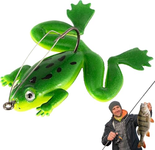 Green Frog Lures for Bass Fishing Topwater Frog Realistic Bass Swimbait Soft Floating Bait Artificial Bass Lure for Pike Saltwater Freshwater Bass Trout,Fishing Soft Lures, Baits and Attractants