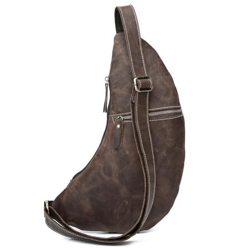 Genuine Leather Sling Bag for Men Women Shoulder Backpack Satchel Crossbody Chest Casual Outdoor Daypack - color: #01deep Brown