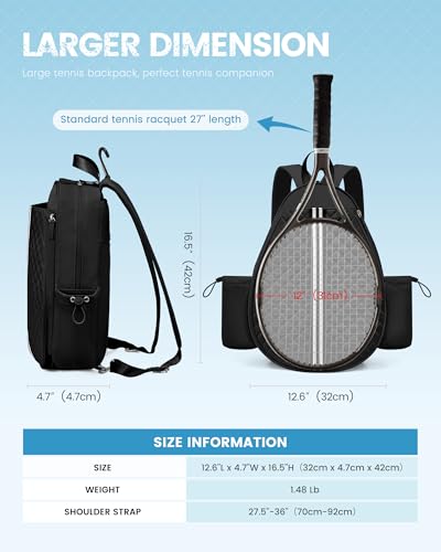 Sucipi Tennis Bag, Quilted Tennis Sling Crossbody Backpack, Water Resistant Tennis Racket Bags for Women Men, Suitable for Pickleball Tennis Badminton - color: Black, size: Medium