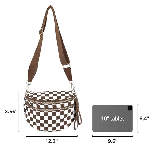 Checkered Crossbody Bum Bags for Women Nylon Checkered Purse Checkerboard Fanny Pack - color: A03-caramel