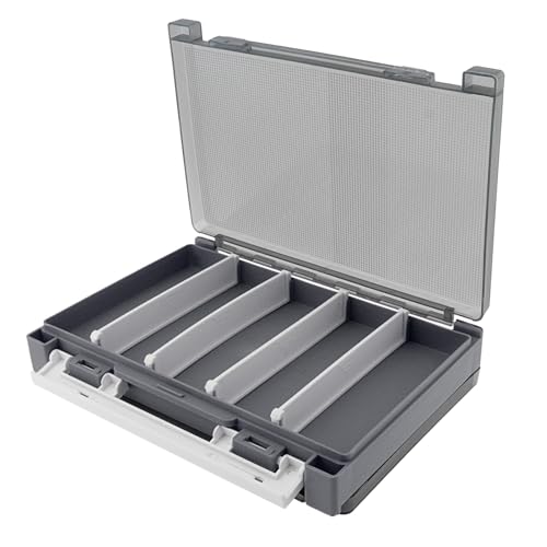 Double Sided Fishing Lure Box Organizer, Fishing Tackle Box Storage Hard Plastic Container Case for Lure Bait Hooks Beads Jewelry Earring - color: Gray