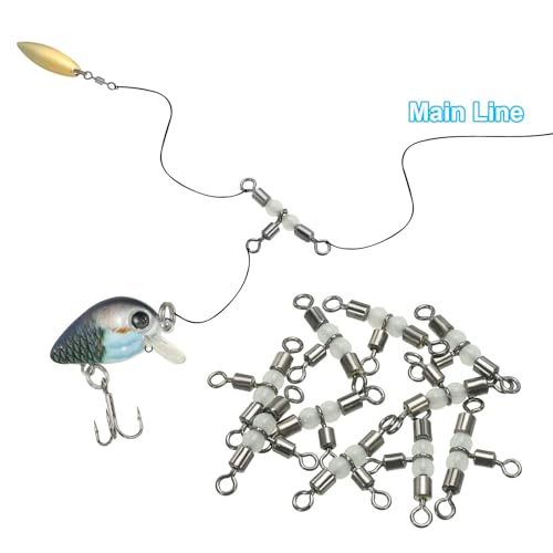 PATIKIL 3 Way Swivel Cross Line T Turn Rolling Tackle with Luminous Beads for Catfish Surf Rig - size: 0.9x0.5 Inch