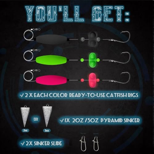 Narcissus Catfish Rigs Set – 6 Pre-Tied Rigs with 2 Sinker Sliders, Float Rigs Tackle, Santee Rig, Circle Hooks 6/0 – Complete & Ready-to-Use Kit - color: Hook Size 6/0-Weight 2 oz New