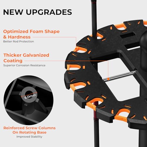 KastKing V16 Fishing Rod Holder for Garage, Floor Rack Holds Up to 16 Rods & Combos, Space-Saving Fishing Pole Organizer with Protective Foam, Durable ABS, Fishing Gear & Accessories Gift for Men - size: V16 without Rotating Base
