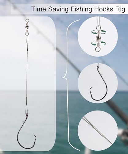 Fishing Circle Hooks Saltwater 50pcs Leader Hook Rigs for Catfish Bass With Offset Hooks - size: 6/0, 50 Pack