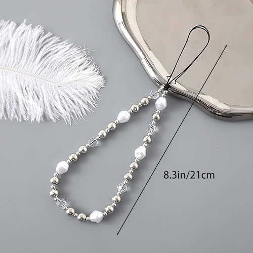 Beaded Phone Lanyard Wrist Strap Phone Charms Fixed Beads Pearl Chain - color: PC-cpzz-1