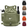 Sport Drawstring Backpack, Gym Bag with Mesh Side Pockets and Separate Shoe Compartment, Water-Resistant (Army-Green) - color: Army-green