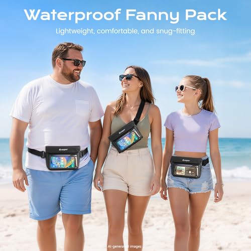 2 Pack Waterproof Fanny Pack for Woman Man, IPX8 Swimming Dry Belt Bag, Passport Wallet Phone Pouch Double Space, Elastic Waistband, Beach Cruise Vacation Essentials - color: Black+Green