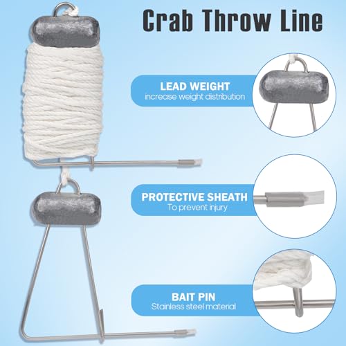 QualyQualy 9 Pack Crab Throw Line Length 30FT/9.14M Weighted Crab Trap Line Kit with Tong, Measuring Tool and Gloves Crabbing Equipment Combo - color: Crab Trap Line Kit - 9